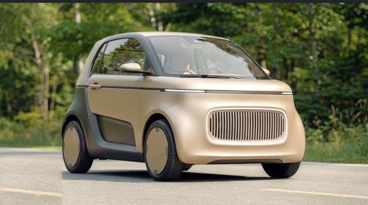 Champagne-gold Calabar EV electric shuttle on a tree-lined Calabar road, ready for a ₦1,000 electric vehicle ride